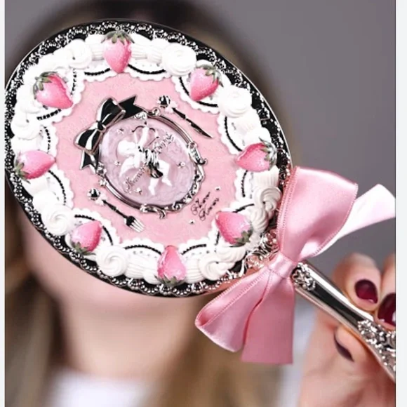 Flower Knows Strawberry Cupid Handheld Beauty Makeup Mirror in Pink - Picture 13 of 14